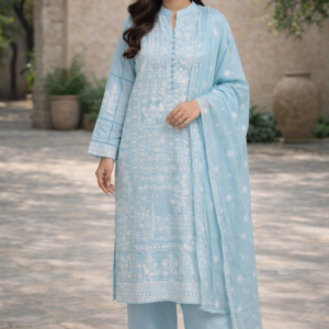 Light Blue Embroidered 3-Piece Lawn Suit