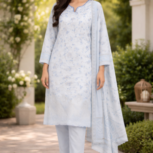 Light Blue Floral Embroidered 3-Piece Suit